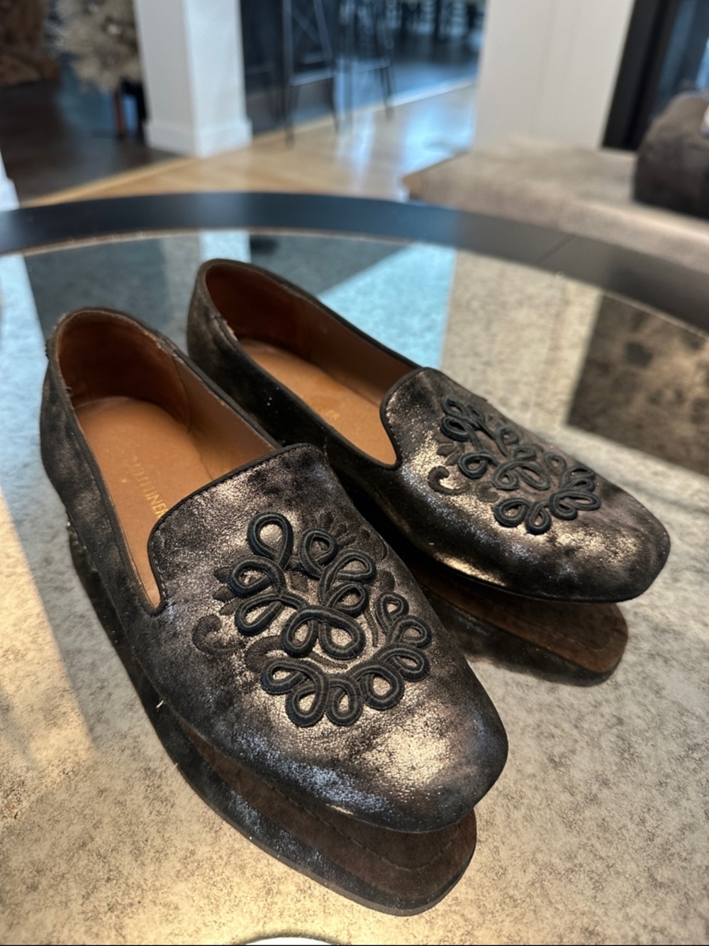 Donald J. Pliner Black Embroidered Leather Loafers
